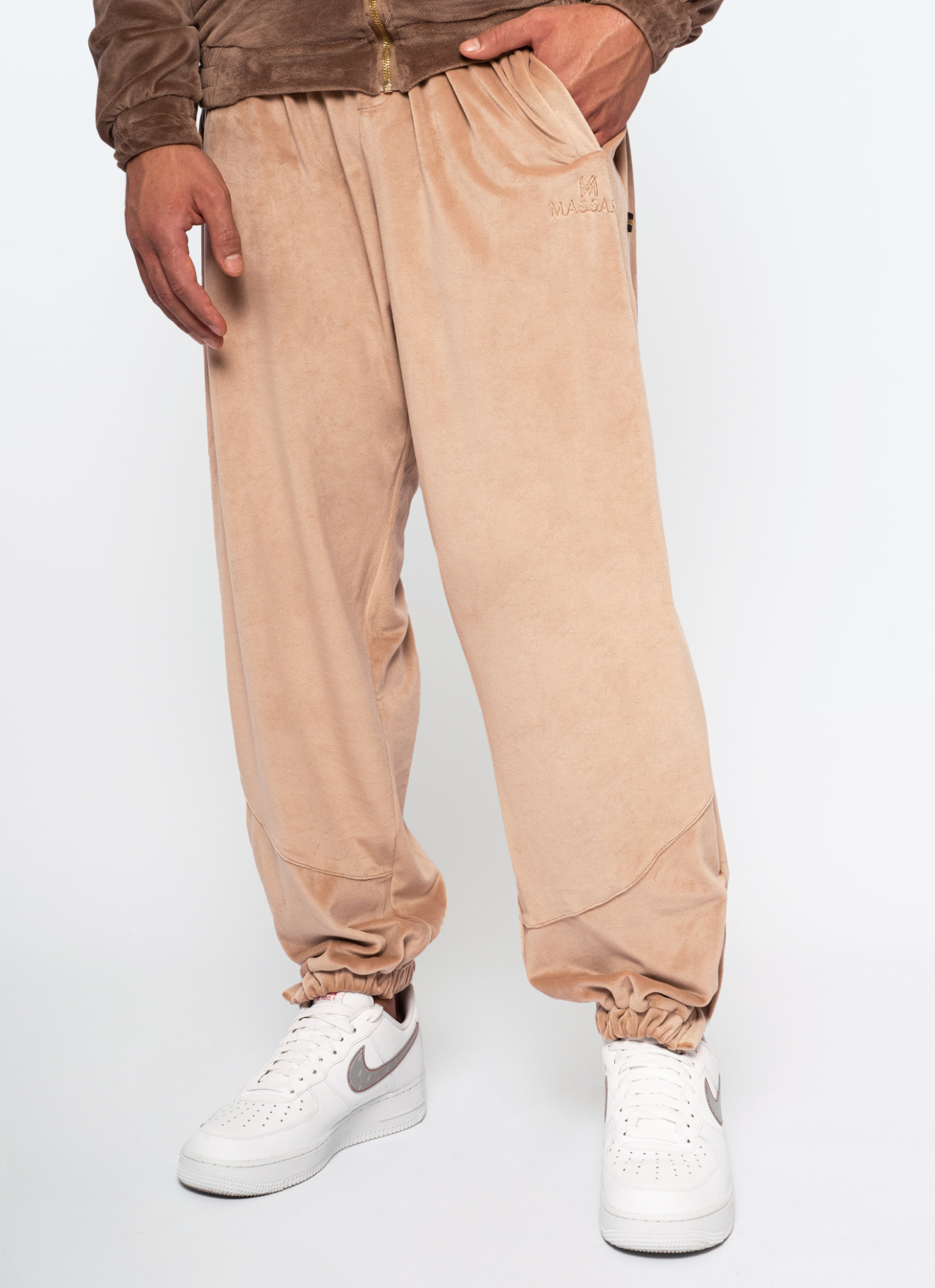 Massari G's Velour Suit Pants Sand Beige