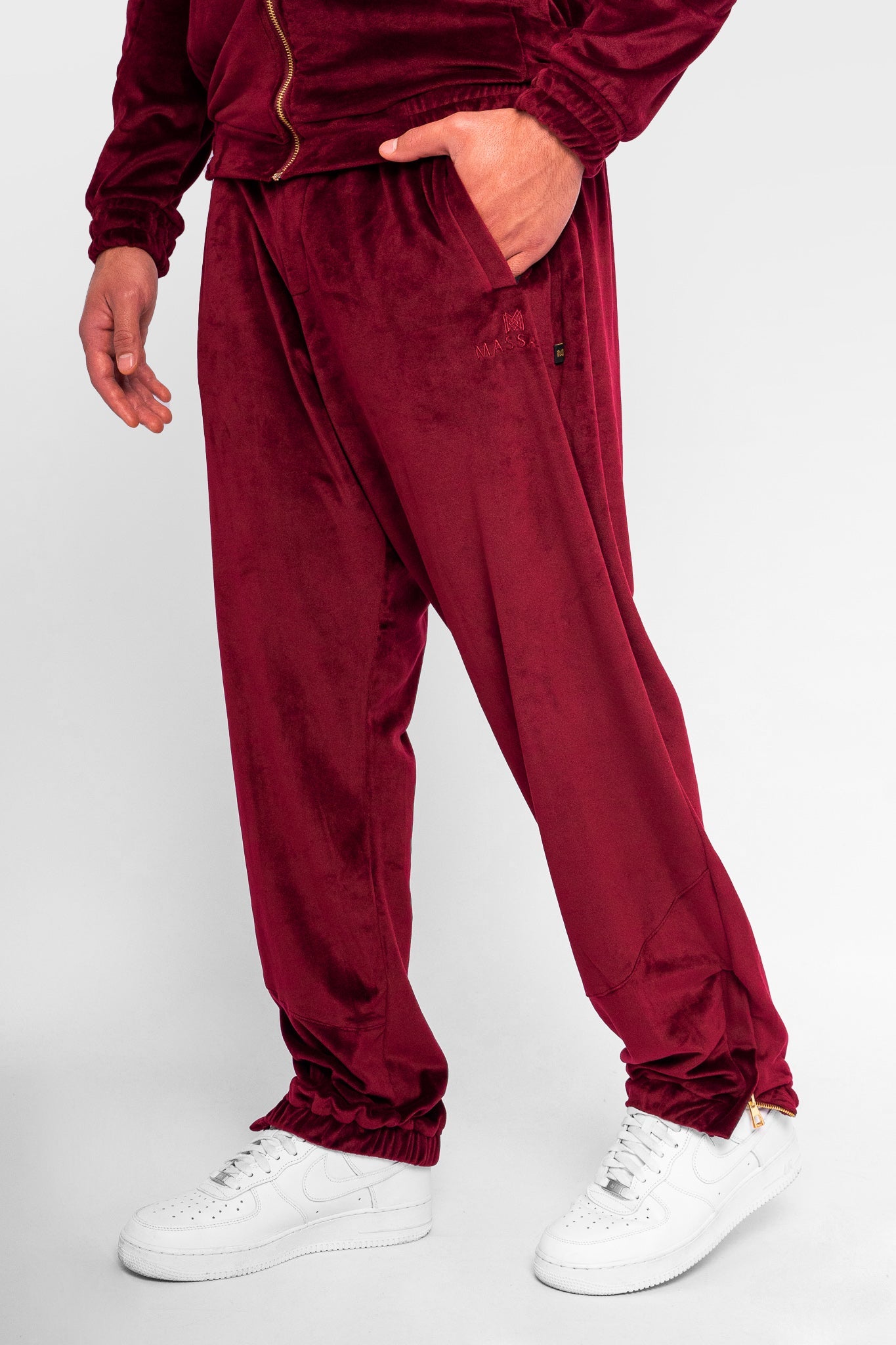 Massari G's Velour Suit Pants Burgundy