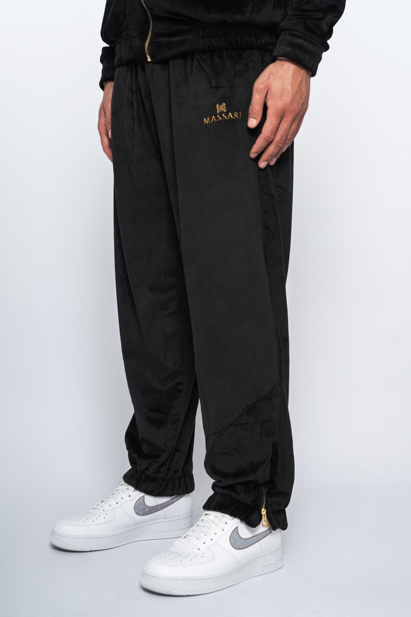 Massari G's Velour Suit Pants Black Gold