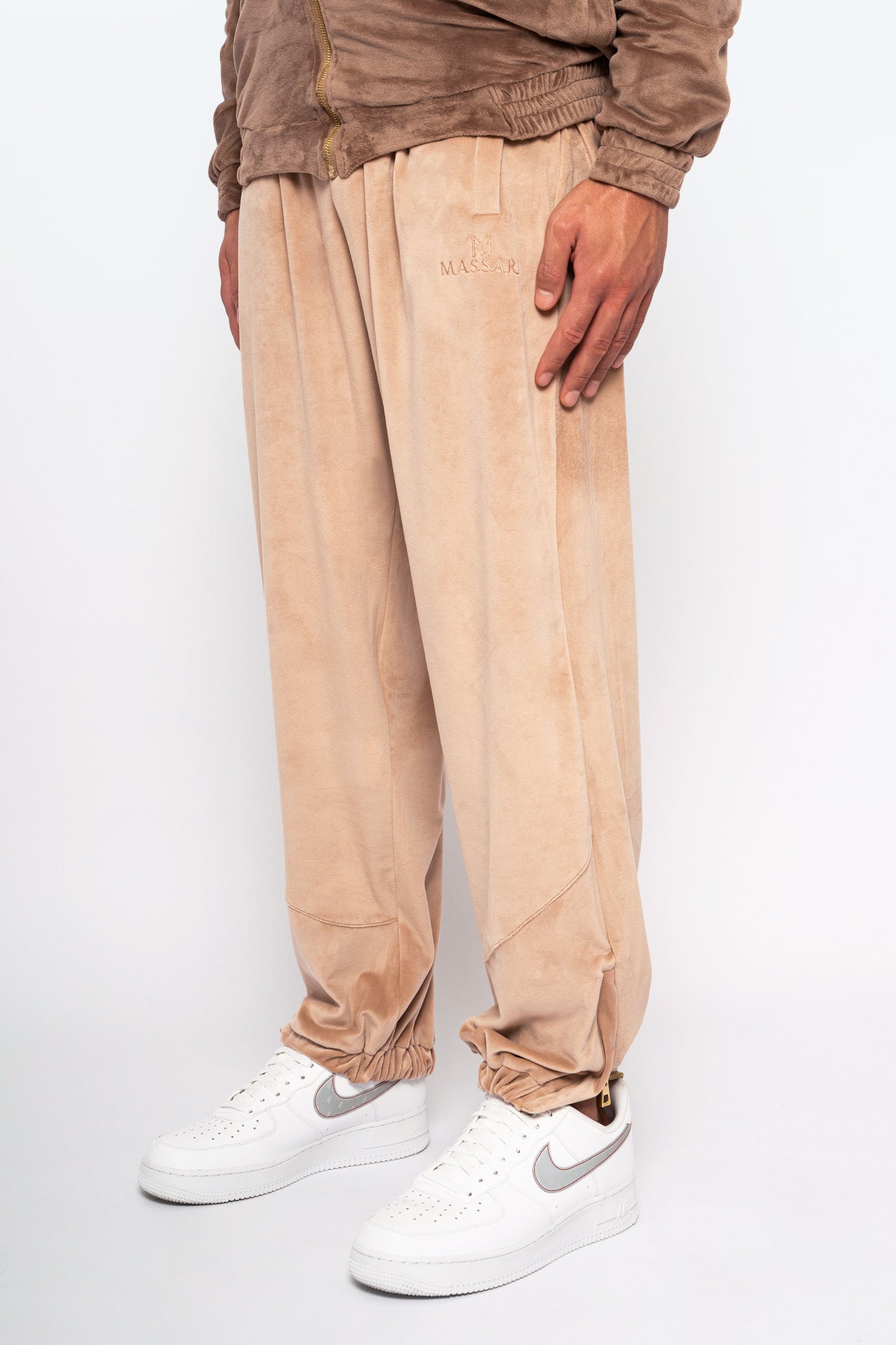 Massari G's Velour Suit Pants Sand Beige